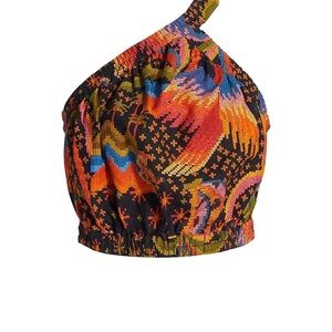 FARM Rio Black Macaw Island One Shoulder Crop Top